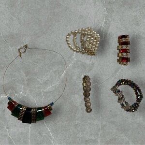 Jewelry Bundle Bracelets Necklace Multicolor Pearl Cornelian Malachite Set of 5